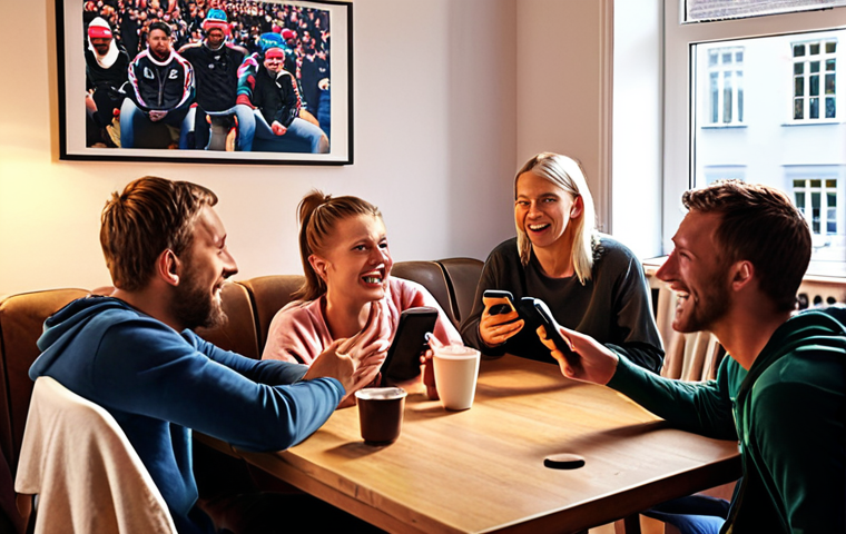 **Prompt 1: Human-Centric Fan Engagement in the Digital Age**
"A diverse group of passionate Swedish sport fans, ranging from young adults interacting on social media platforms like TikTok and YouTube to older generations, deeply engaged with their favorite teams. They are shown in various intimate settings – perhaps a cozy living room, a local café, or a vibrant fan forum – reacting with genuine emotions: joy, tension, shared excitement, or sympathetic sadness. The scene should emphasize human connection, authentic community building, and the idea of fans as active partners rather than just consumers. There are subtle hints of digital interaction (phones, tablets displaying highlights or discussion threads) integrated seamlessly with the strong emotional bond and shared experience. The lighting is warm and inviting, evoking a sense of belonging and passion. --ar 16:9 --v 5"