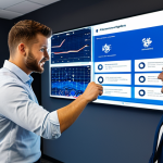A professional marketing team within a modern sports club office, fully clothed in professional business attire. One team member is interacting with a large, transparent digital screen displaying intricate data analytics, fan demographics, and real-time social media engagement metrics. Another team member points to a holographic projection of a fan segmentation model. The office features sleek, contemporary design elements, emphasizing innovation and data-driven strategy. The background shows hints of blurred digital feeds and a subtle contrast with an artistic, stylized representation of traditional sports advertising, symbolizing the shift from old to new. Professional photography, high quality, realistic rendering, perfect anatomy, correct proportions, natural pose, well-formed hands, proper finger count, safe for work, appropriate content, modest clothing, professional.