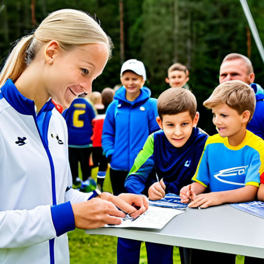 Local Sports Hero**

"A young, fully clothed athlete in modest sportswear, signing autographs for children at a community sports event in Sweden, appropriate attire, safe for work, perfect anatomy, natural proportions, family-friendly, professional photograph."

**