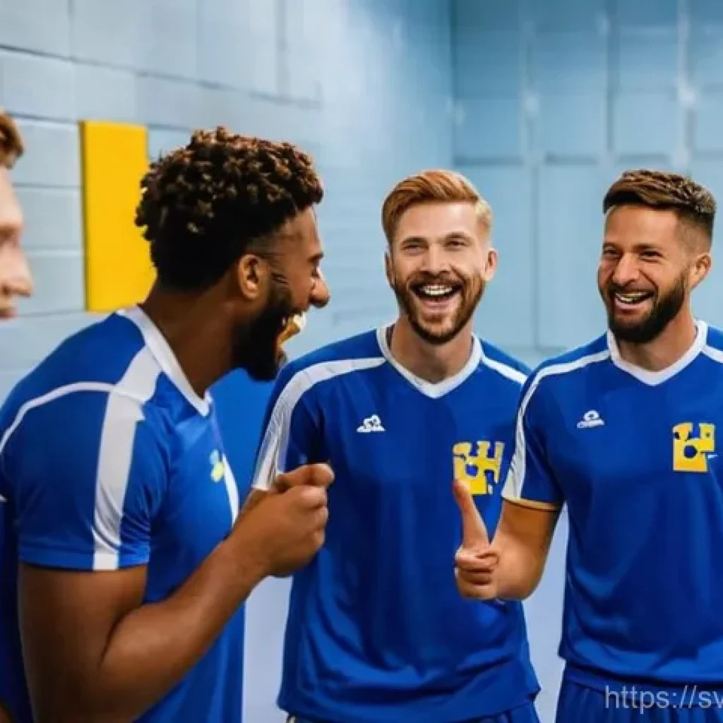 스포츠마케팅 컨설팅 사례 연구 - **Prompt 1: Authentic Locker Room Celebration**
    "A vibrant and energetic scene inside a clean, m...