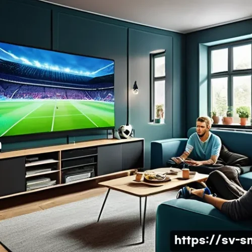 스포츠 이벤트의 미디어 노출 효과 분석 - A vibrant digital sports event scene showing a diverse group of young Swedish fans watching a live f...