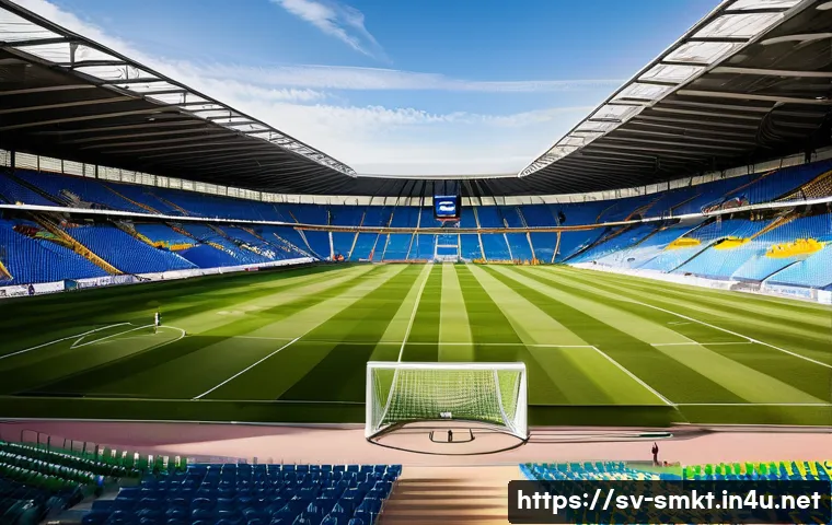 스포츠마케팅 직무에서의 지속 가능한 성장 사례 - A vibrant scene at a Swedish football stadium during a match day, showing enthusiastic fans of diver...