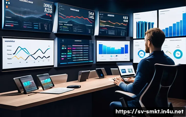 스포츠마케팅에서 AI 활용 사례 - A modern sports marketing control room with large digital screens displaying real-time AI analytics ...