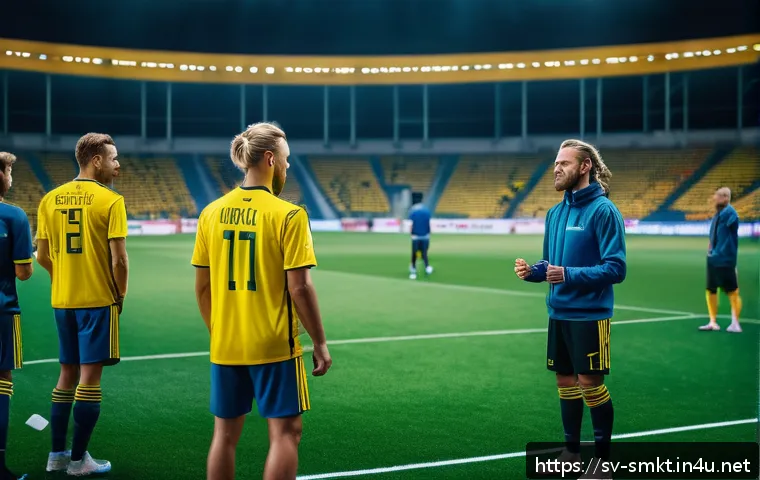 스포츠마케팅과 멀티미디어 콘텐츠 활용 사례 - A dynamic behind-the-scenes sports club video shoot featuring Swedish football players in training, ...