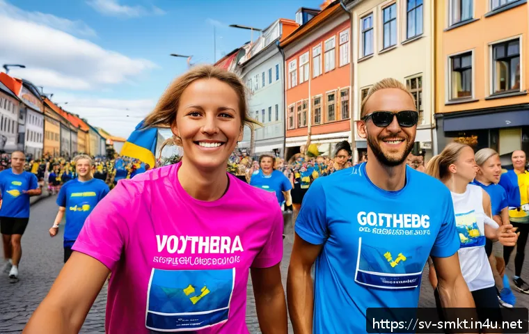 스포츠 이벤트 기획과 운영에서의 성공 사례 - A vibrant street scene during Gothenburg Marathon featuring diverse local volunteers wearing branded...