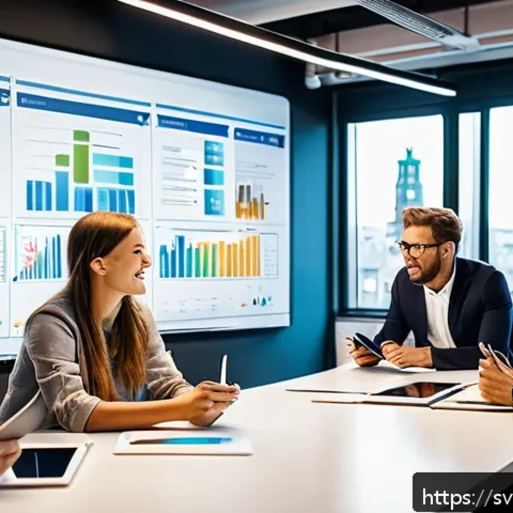 스포츠마케팅 전문가로서의 자기계발 및 성장 계획 - A vibrant social media marketing team brainstorming session in a modern Stockholm office, with diver...