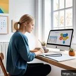Home 22 스포츠마케팅 국제 자격증 시험 후기 - A focused Swedish young adult studying sports marketing certification at a cozy home desk, surrounde...