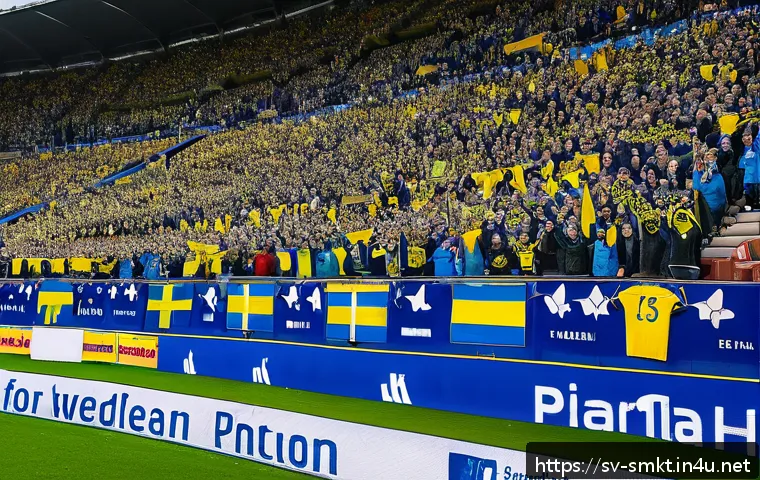 스포츠 팬 기반 분석과 활용 사례 - A modern Swedish football stadium filled with enthusiastic fans using interactive mobile apps during...