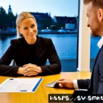 스포츠마케팅 직무에서의 성공적인 협상 전략 - Photorealistic sports marketing negotiation in a contemporary Stockholm waterfront conference room, ...