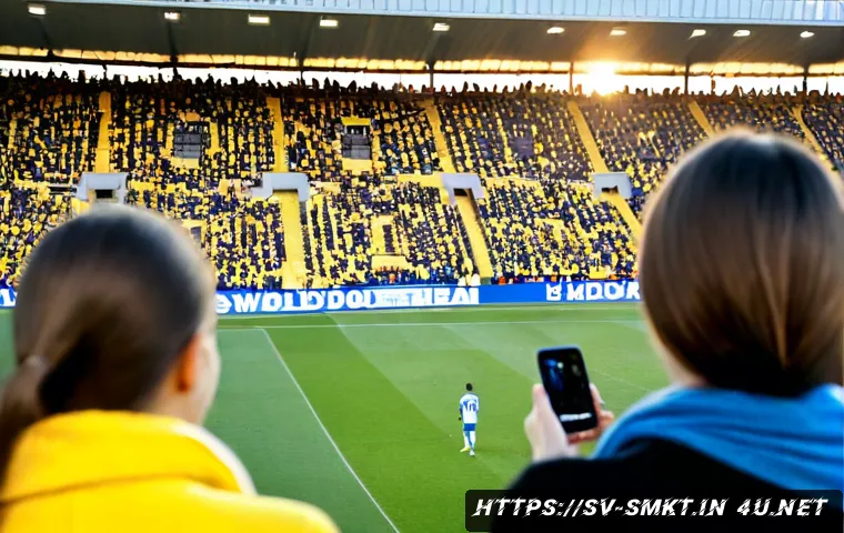 Home 17 스포츠마케팅과 소셜미디어 마케팅 연계 사례 - Photorealistic Swedish football stadium scene at golden hour, a diverse group of adult fans in neutr...